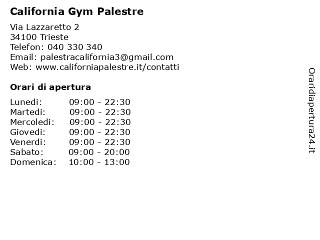 California Gym Palestre a Trieste: indirizzo e orari di apertura