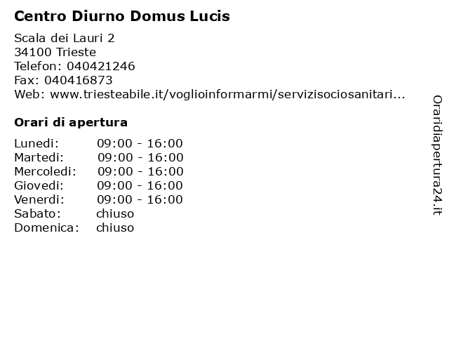 Centro Diurno Domus Lucis a Trieste: indirizzo e orari di apertura