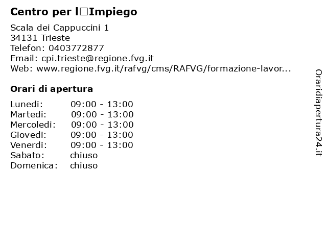 ᐅ Orari Centro Per L Impiego Scala Dei Cappuccini 1 34131 Trieste