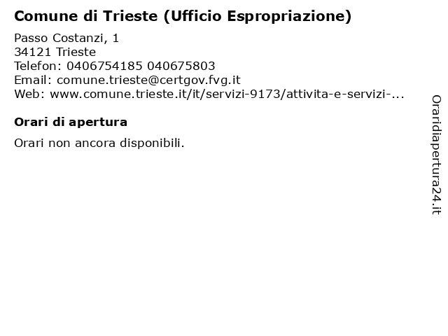 Comune di Trieste (Ufficio Espropriazione) a Trieste: indirizzo e orari di apertura