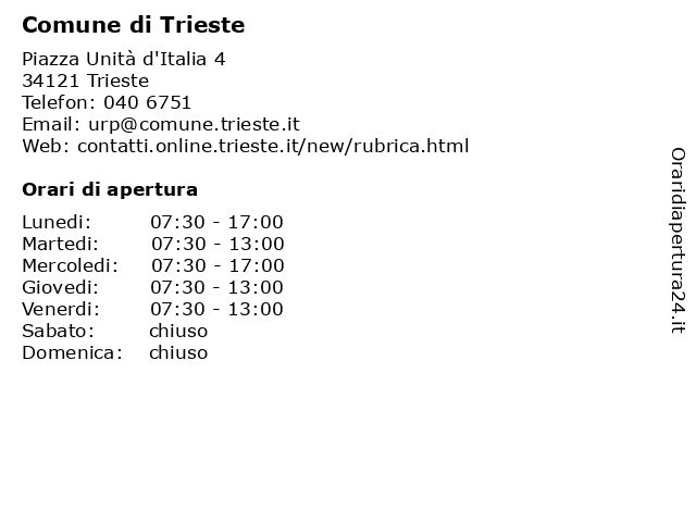 Comune di Trieste a Trieste: indirizzo e orari di apertura