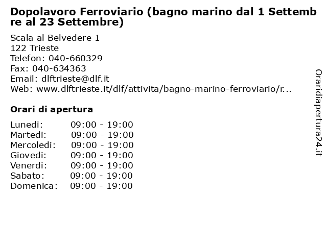 ᐅ Orari Dopolavoro Ferroviario Bagno Marino Dal 1 Settembre Al 23 Settembre Scala Al Belvedere 1 Trieste