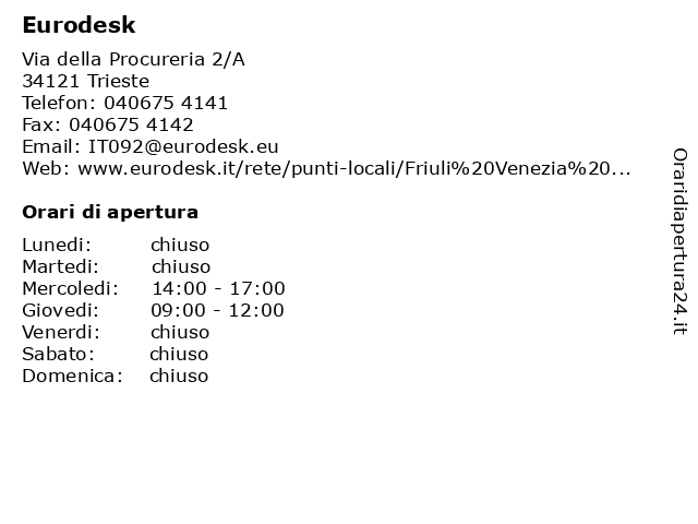 Eurodesk a Trieste: indirizzo e orari di apertura