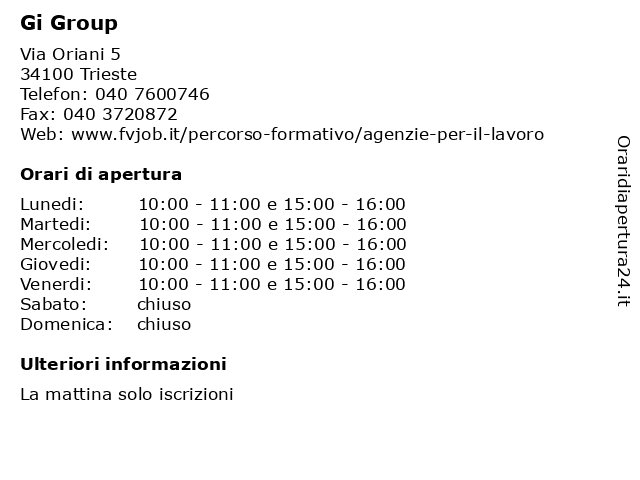 ᐅ Orari Gi Group Via Oriani 5 34100 Trieste