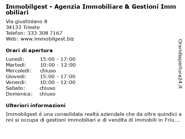 Immobilgest - Agenzia Immobiliare & Gestioni Immobiliari a Trieste: indirizzo e orari di apertura