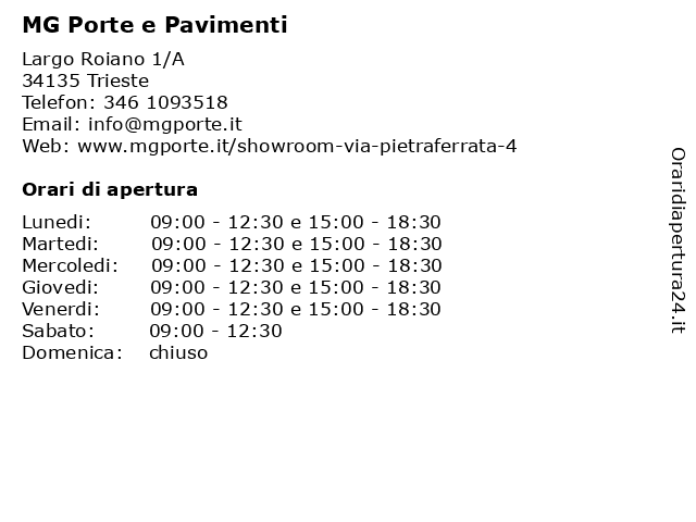 ᐅ Orari Mg Porte E Pavimenti Largo Roiano 1 A Trieste