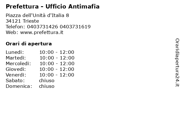 Prefettura - Ufficio Antimafia a Trieste: indirizzo e orari di apertura