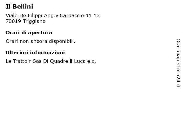 Il Bellini a Triggiano: indirizzo e orari di apertura