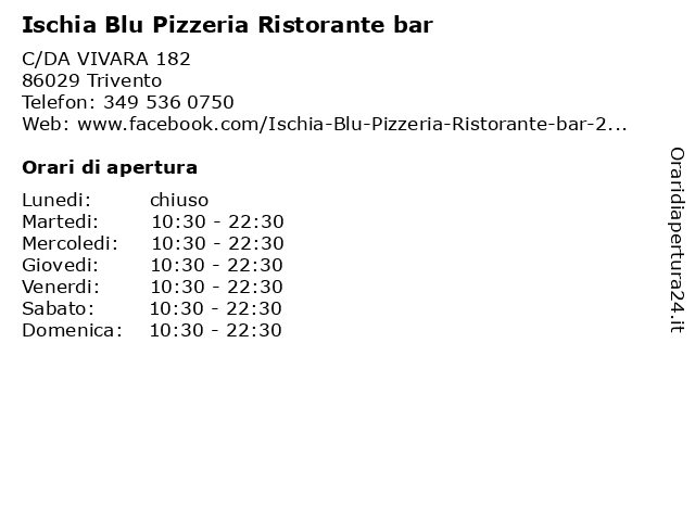 Ischia Blu Pizzeria Ristorante bar a Trivento: indirizzo e orari di apertura