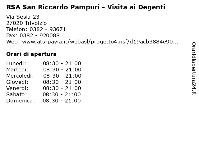 RSA San Riccardo Pampuri - Visita ai Degenti a Trivolzio: indirizzo e orari di apertura