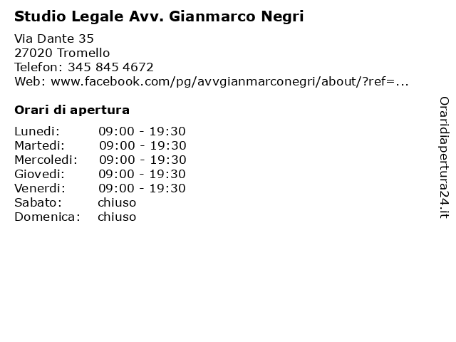 Studio Legale Avv. Gianmarco Negri a Tromello: indirizzo e orari di apertura