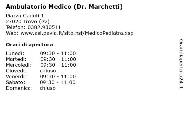 Ambulatorio Medico (Dr. Marchetti) a Trovo (Pv): indirizzo e orari di apertura