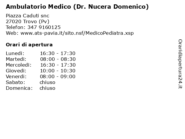 Ambulatorio Medico (Dr. Nucera Domenico) a Trovo (Pv): indirizzo e orari di apertura