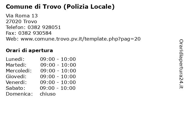 Comune di Trovo (Polizia Locale) a Trovo: indirizzo e orari di apertura