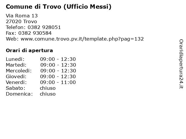 Comune di Trovo (Ufficio Messi) a Trovo: indirizzo e orari di apertura