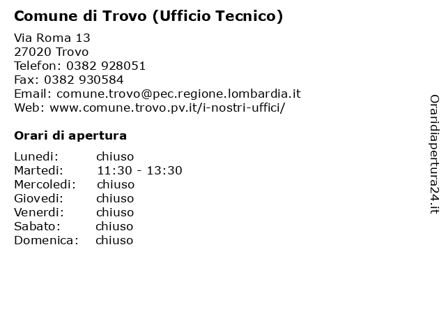 Comune di Trovo (Ufficio Tecnico) a Trovo: indirizzo e orari di apertura