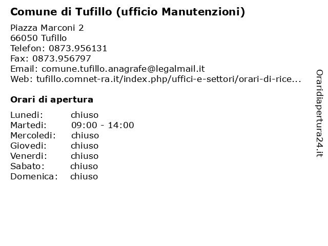 Comune di Tufillo (ufficio Manutenzioni) a Tufillo: indirizzo e orari di apertura