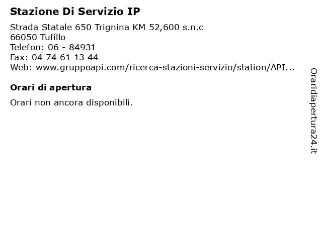 Stazione Di Servizio IP a Tufillo: indirizzo e orari di apertura
