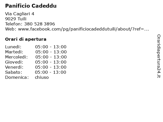 Panificio Cadeddu a Tuili: indirizzo e orari di apertura