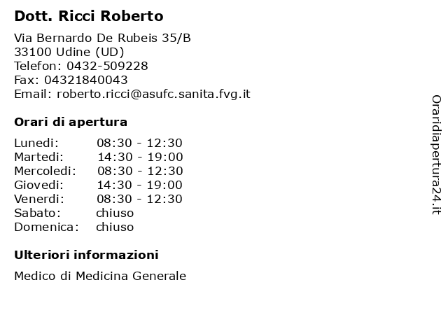 Dott. Ricci Roberto a Udine (UD): indirizzo e orari di apertura