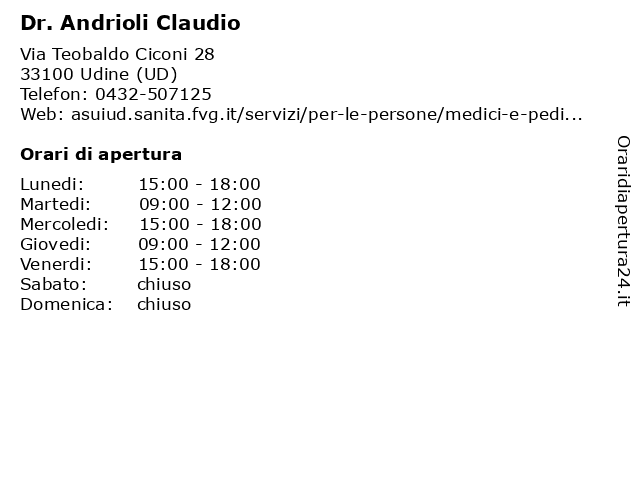 Dr. Andrioli Claudio a Udine (UD): indirizzo e orari di apertura