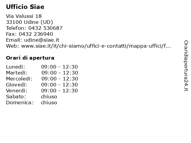 Ufficio Siae a Udine (UD): indirizzo e orari di apertura