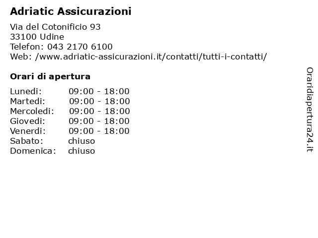Adriatic Assicurazioni a Udine: indirizzo e orari di apertura