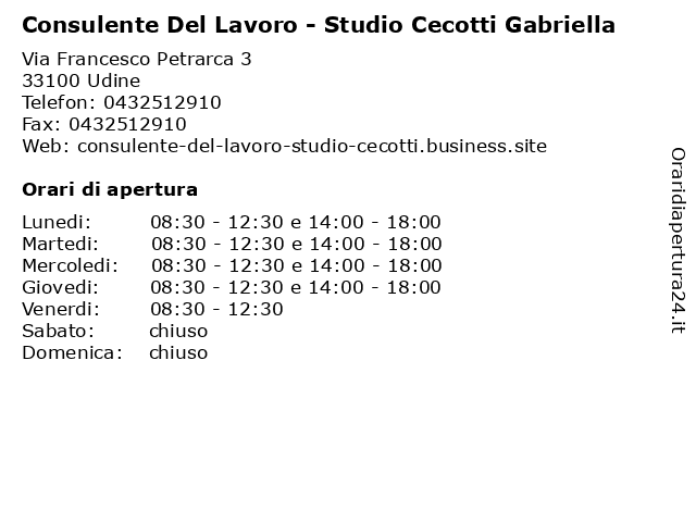 Consulente Del Lavoro - Studio Cecotti Gabriella a Udine: indirizzo e orari di apertura