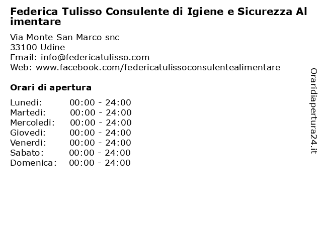 Federica Tulisso Consulente di Igiene e Sicurezza Alimentare a Udine: indirizzo e orari di apertura