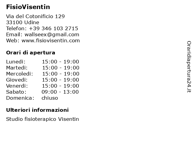 FisioVisentin a Udine: indirizzo e orari di apertura