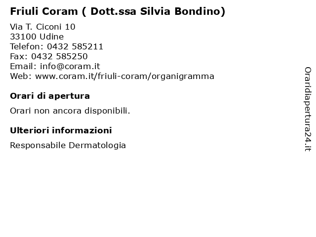 Friuli Coram ( Dott.ssa Silvia Bondino) a Udine: indirizzo e orari di apertura
