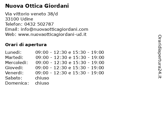 Nuova Ottica Giordani a Udine: indirizzo e orari di apertura