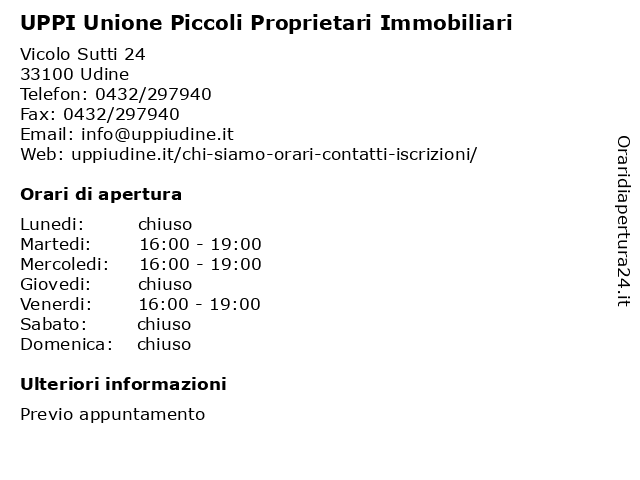 UPPI Unione Piccoli Proprietari Immobiliari a Udine: indirizzo e orari di apertura