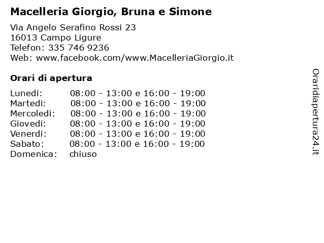 Macelleria Giorgio, Bruna e Simone a Urbe: indirizzo e orari di apertura