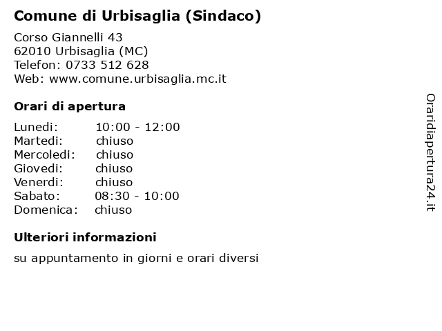 Comune di Urbisaglia (Sindaco) a Urbisaglia (MC): indirizzo e orari di apertura
