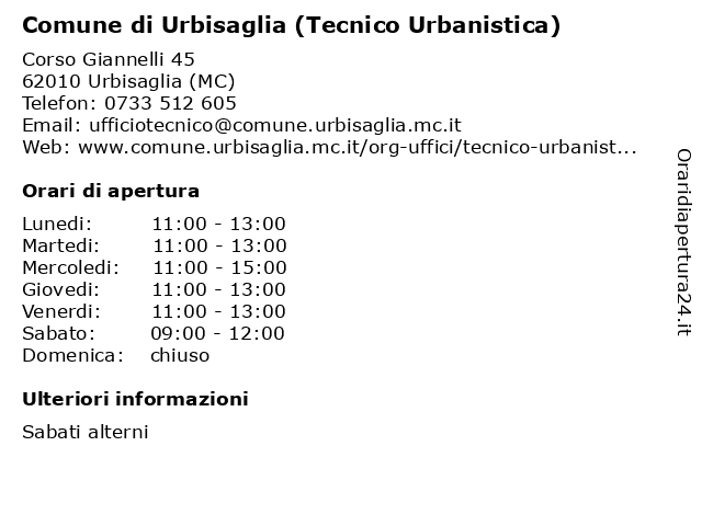 Comune di Urbisaglia (Tecnico Urbanistica) a Urbisaglia (MC): indirizzo e orari di apertura