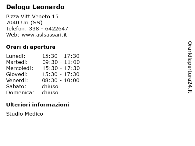 Delogu Leonardo a Uri (SS): indirizzo e orari di apertura