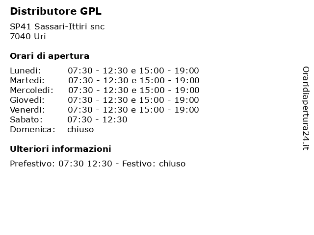 Distributore GPL a Uri: indirizzo e orari di apertura