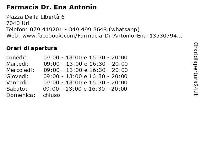 Farmacia Dr. Ena Antonio a Uri: indirizzo e orari di apertura