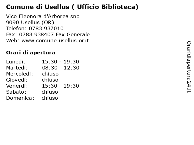 Comune di Usellus ( Ufficio Biblioteca) a Usellus (OR): indirizzo e orari di apertura