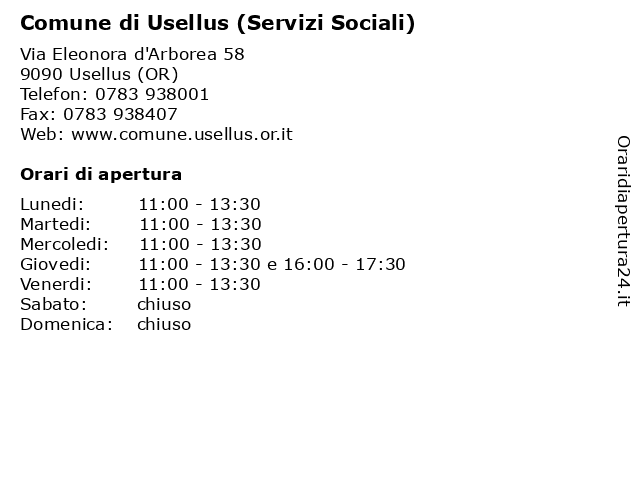 Comune di Usellus (Servizi Sociali) a Usellus (OR): indirizzo e orari di apertura