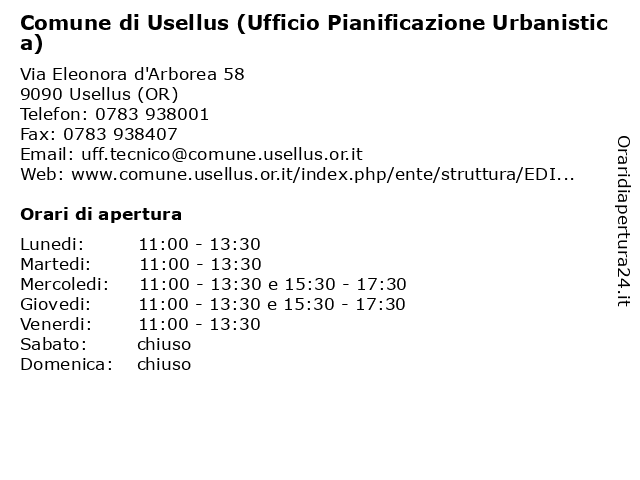 Comune di Usellus (Ufficio Pianificazione Urbanistica) a Usellus (OR): indirizzo e orari di apertura
