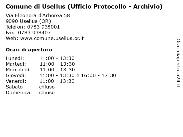 Comune di Usellus (Ufficio Protocollo - Archivio) a Usellus (OR): indirizzo e orari di apertura