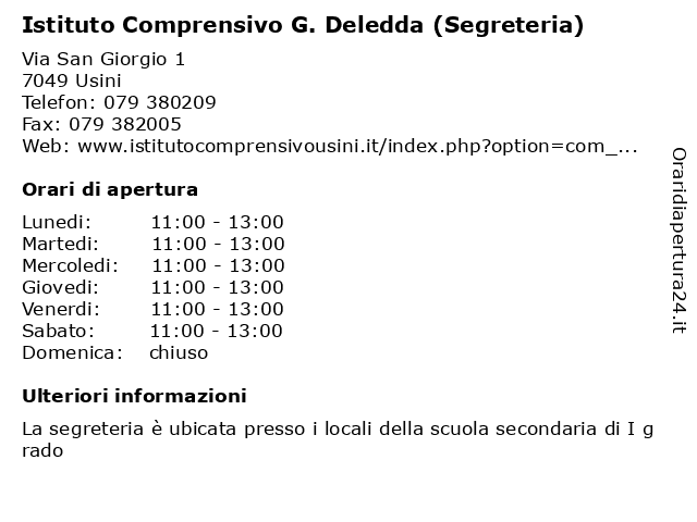 Istituto Comprensivo G. Deledda (Segreteria) a Usini: indirizzo e orari di apertura