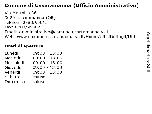 Comune di Ussaramanna (Ufficio Amministrativo) a Ussaramanna (OR): indirizzo e orari di apertura