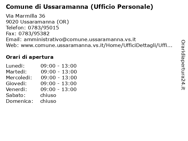 Comune di Ussaramanna (Ufficio Personale) a Ussaramanna (OR): indirizzo e orari di apertura