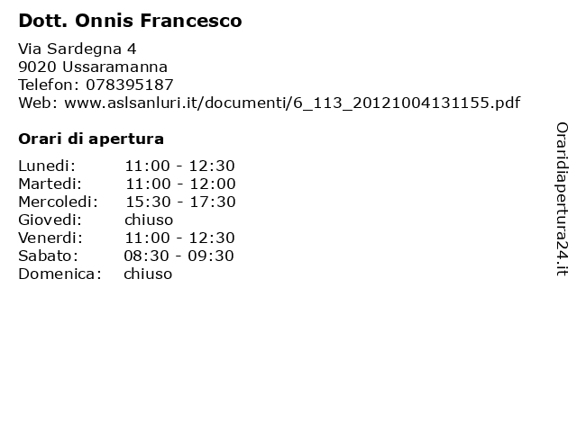 Dott. Onnis Francesco a Ussaramanna: indirizzo e orari di apertura