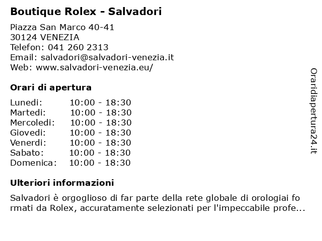 ᐅ apertura „Boutique Rolex - Salvadori“ Piazza Marco