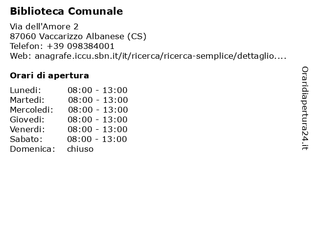Biblioteca comunale a Vaccarizzo Albanese (CS): indirizzo e orari di apertura