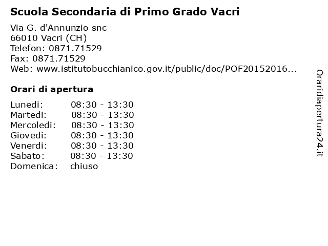 Scuola Secondaria di Primo Grado Vacri a Vacri (CH): indirizzo e orari di apertura